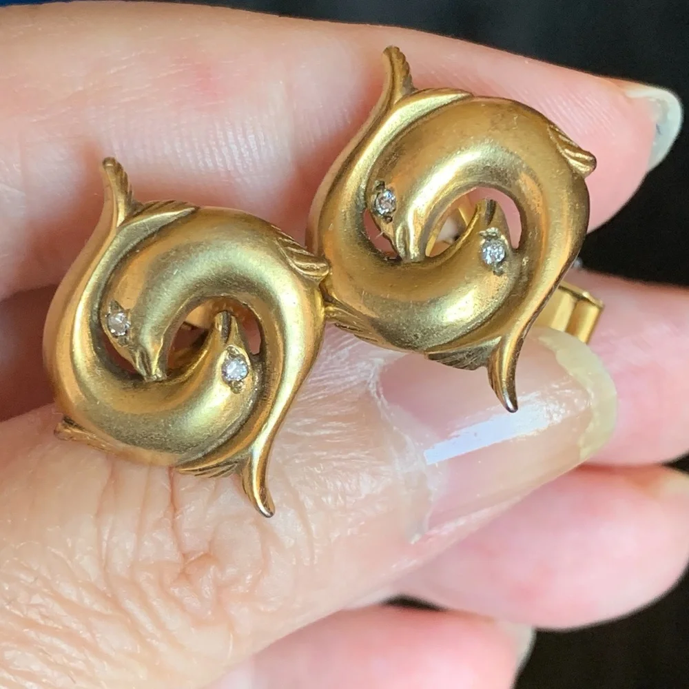Vintage Gold Filled Diamond Fish Cufflinks